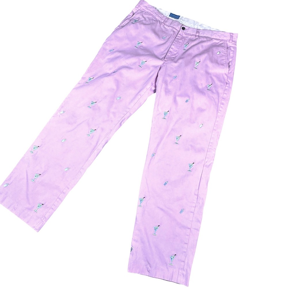 Castaway Pants Mens 40 Pink Martini Cocktail Embroidered Preppy Cotton Trousers